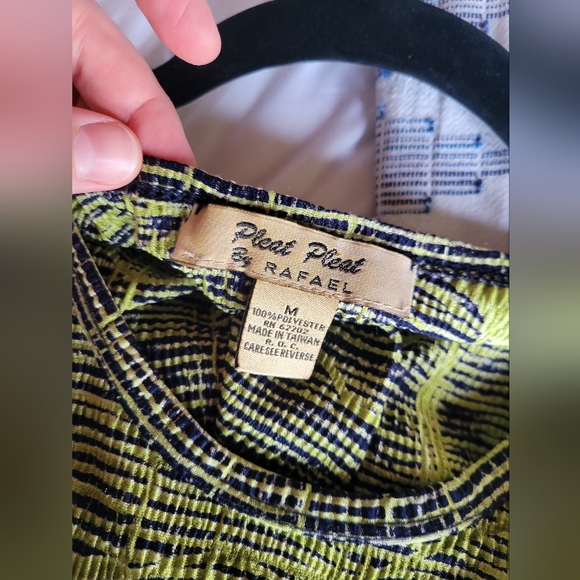 Vintage Pleat Pleat by Rafael Lime Green Tie Dye Maxi Dress Size Medium - Picture 7 of 8